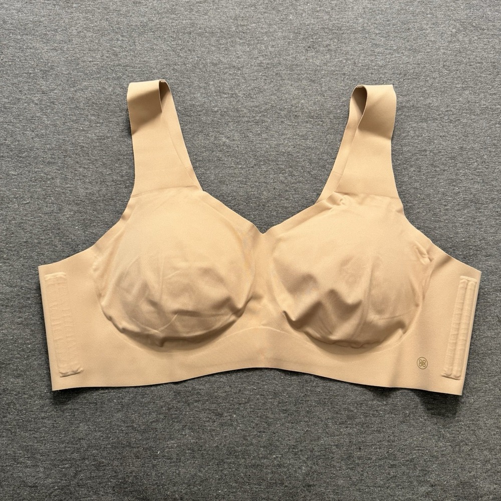 Honey Love Soft Form V-Neck Bra Women's Wireless Beige Removeable Inserts Sz 2XL